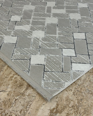 Hera Geometrik Desenli Makine Halısı Gri