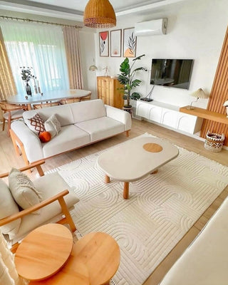 Defne Kıvrım Desen Makine Halısı Krem