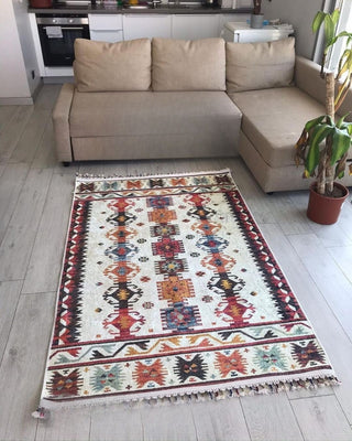 Tasarım Kilim Etnik Beyaz