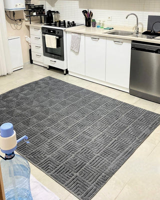 Defne Geometrik Desen Makine Halısı Antrasit