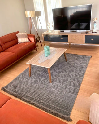 Defne Geometrik Desen Makine Halısı Antrasit