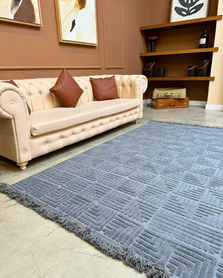 Defne Geometrik Desen Makine Halısı Antrasit