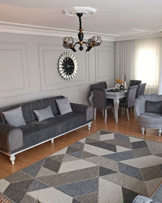 Vieno Baklava Desenli Makine Halısı Gri