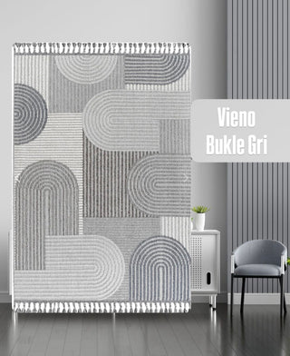 Vieno Defne Desenli Bukle Makine Halısı Gri