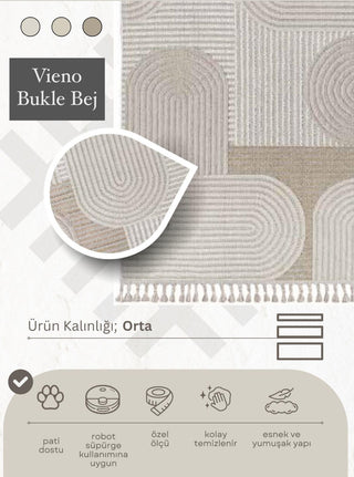 Vieno Defne Desenli Bukle Makine Halısı Bej