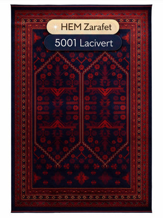 Afgan Desenli Makine Halısı Lacivert