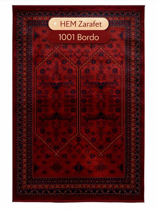 Afgan Desenli Makine Halısı Bordo