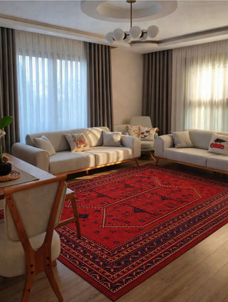 Afgan Desenli Makine Halısı Kırmızı