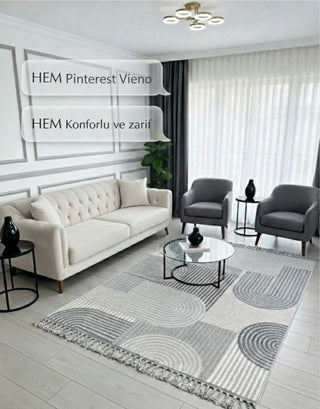 Vieno Defne Desenli Bukle Makine Halısı Gri