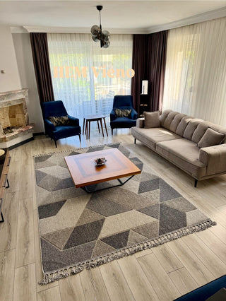 Vieno Baklava Desenli Makine Halısı Gri