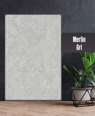 Merlin Defne Desen Yeni Sezon Makine Halısı Gri